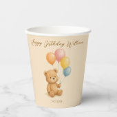 パステルバルーン付きテディベア紙カップ 紙コップ (正面)