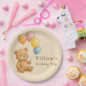 パステルバルーン付きテディベア紙プレート ペーパープレート (パーティー)