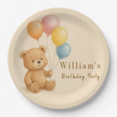 パステルバルーン付きテディベア紙プレート ペーパープレート (正面)