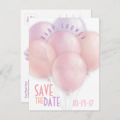 パステルバルーン赤ちゃんシャワー日付を保存 案内ポストカード (正面/裏面)
