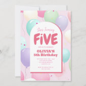 パステルバルーン5歳の誕生日 招待状 (正面)