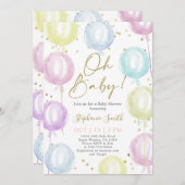 パステルバルーン ベビーシャワー 招待状 (正面/裏面)