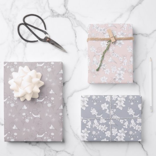 パステルバード&フラワーズ ラッピングペーパーシート (正面)