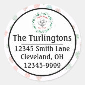 パステルパインコーンクリスマス恵み差出人住所 ラウンドシール (正面)