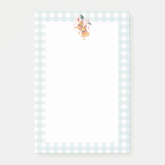 パステルパウダーブループレイドチェッククリスマスベル ポストイット (正面)