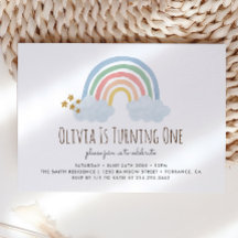 パステルパステルレインボー1st誕生日招待状