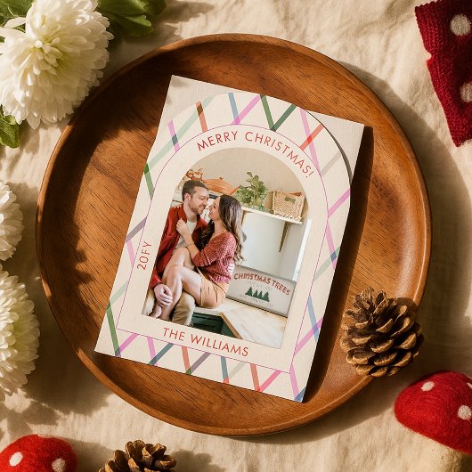 パステルパタ市松模様にーンメリークリスマスフォト 招待状