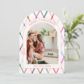 パステルパタ市松模様にーンメリークリスマスフォト 招待状 (スタンド正面)