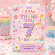 パステルパッチワークレインボー7歳の誕生日パーティーの女の子