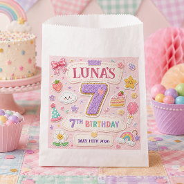 パステルパッチワークレインボー7歳の誕生日パーティーの女の子 フェイバーバッグ