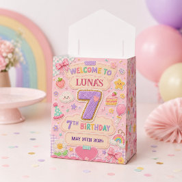 パステルパッチワークレインボー7歳の誕生日パーティーの女の子 フェイバーボックス