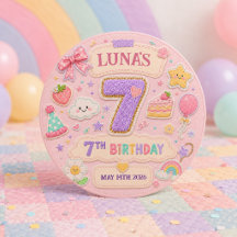 パステルパッチワークレインボー7歳の誕生日パーティーの女の子