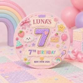 パステルパッチワークレインボー7歳の誕生日パーティーの女の子 缶バッジ