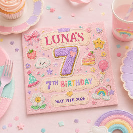 パステルパッチワークレインボー7歳の誕生日パーティー 女子 スタンダードカクテルナプキン