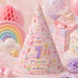 パステルパッチワークレインボー7歳の誕生日パーティー 女子 パーティーハット