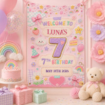 パステルパッチワークレインボー7歳の誕生日パーティー 女子