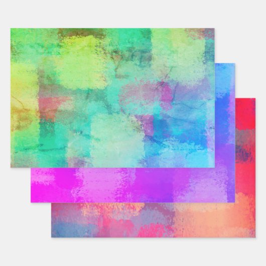 パステルパッチワーク抽象芸術ドリーミーアート3カラーウェイズ ラッピングペーパーシート (セット)