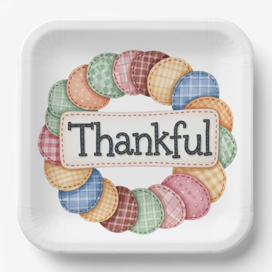 パステルパッチワーク秋秋の感謝 ペーパープレート (正面)