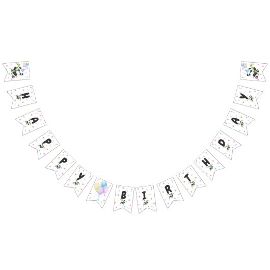 パステルパンダ誕生日バナーバンブーバルーン バンティングフラッグ (全)