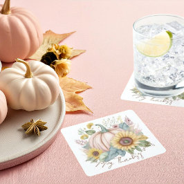 パステルパンプキンとボホフローラ カスタム スクエアペーパーコースター