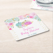 パステルパンプキンスフローラベビーシャワー スクエアペーパーコースター (アングル)