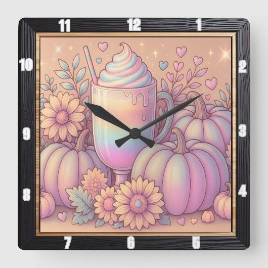 パステルパンプキンスレインボードリンク スクエア壁時計 (正面)