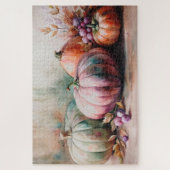 パステルパンプキンズウォーターカラーオータムハーベストアート ジグソーパズル (縦)