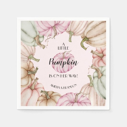 パステルパンプキンズピンクガールベビーシャワー スタンダードカクテルナプキン (正面)