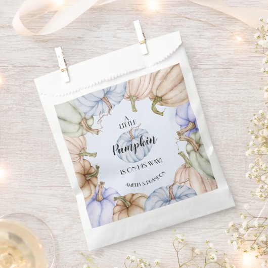 パステルパンプキンズブルーボーイベビーシャワー フェイバーバッグ (クリップ留めされた状態)