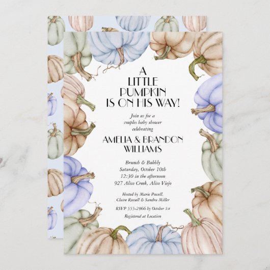 パステルパンプキンズボーイベビーシャワー招待状 (正面/裏面)