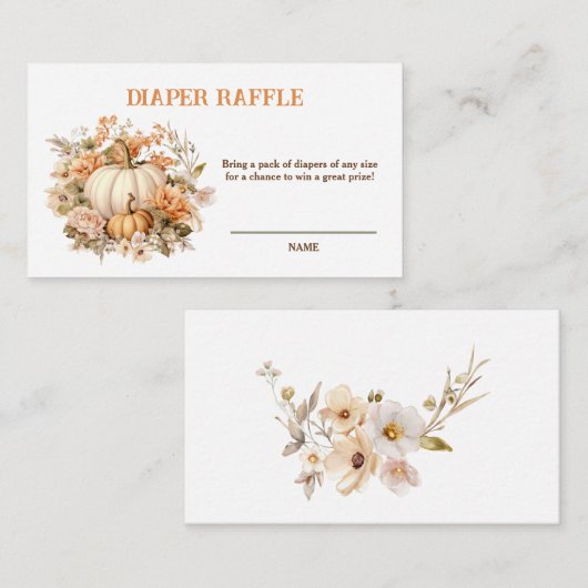 パステルパンプキン秋ベビーシャワーおむつラッフルカード エンクロージャーカード (正面/裏面)