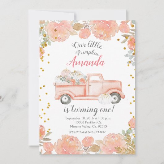 パステルパンプキン1stバースデーガール招待状 招待状 (正面)