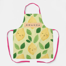 パステルパーソナライズされたかわいい笑顔レモンパターン エプロン