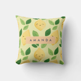 パステルパーソナライズされたかわいい笑顔レモンパターン クッション