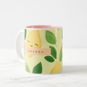 パステルパーソナライズされたかわいい笑顔レモンパターン ツートーンマグカップ (正面左)