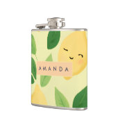 パステルパーソナライズされたかわいい笑顔レモンパターン フラスク (左)