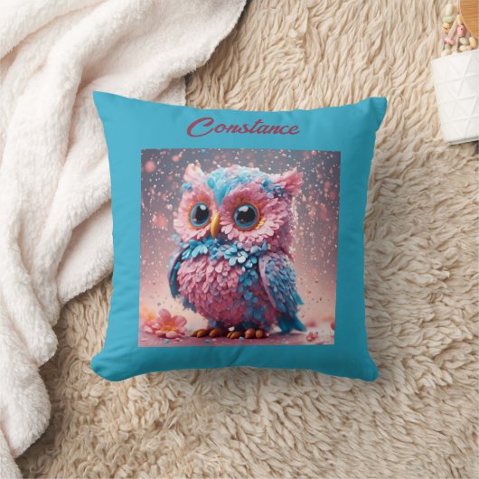 パステルパーソナライズされたで可愛いフクロウ クッション (ブランケット)