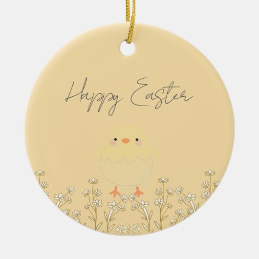 パステルパーソナライズされたイエローイースターオーナメント セラミックオーナメント (正面)