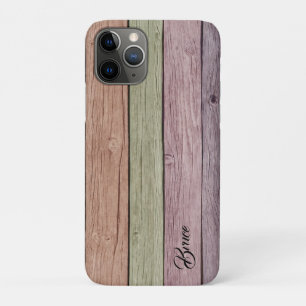 パステルパーソナライズされたウッドプランク iPhone 11 PROケース