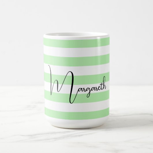 パステルパーソナライズされたグリーンストライプ コーヒーマグカップ (中央)