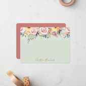 パステルパーソナライズされたセージグリーンウォーター色フローラ ノートカード (正面/裏面インサイチュ)