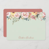 パステルパーソナライズされたセージグリーンウォーター色フローラ ノートカード (正面/裏面)