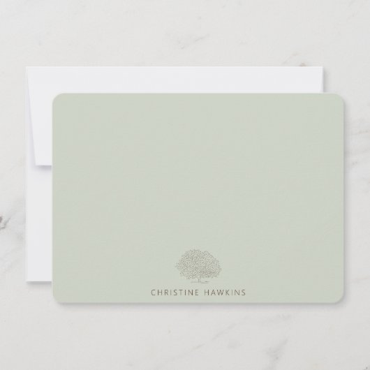 パステルパーソナライズされたセージグリーンツリーアルボリスト ノートカード (正面)