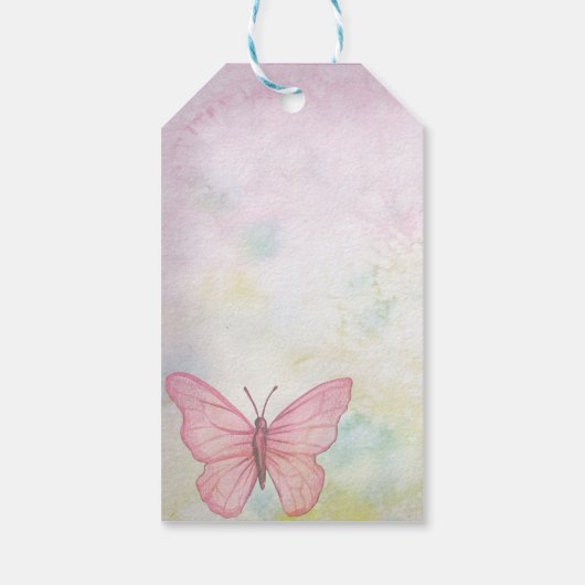パステルパーソナライズされたバタフライピンクベビーシャワー ギフトタグ (裏面)