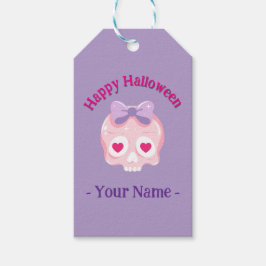 パステルパーソナライズされたピンクアンドパープルスカル ギフトタグ