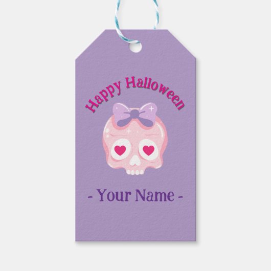 パステルパーソナライズされたピンクアンドパープルスカル ギフトタグ (正面)