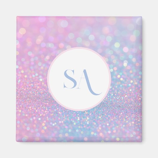 パステルパーソナライズされたピンクグリッターマグネット | モノグラム マグネット (正面)