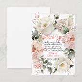 パステルパーソナライズされたピンクフローラ結婚のバラフレーム サンキューカード (正面/裏面)