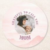 パステルパーソナライズされたピンク紙コースターforママ ラウンドペーパーコースター (正面)