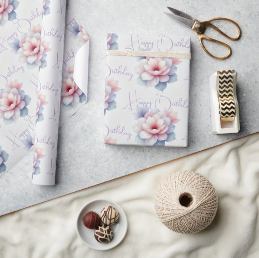 パステルパーソナライズされたフラワーラッピング紙 ラッピングペーパー (クラフト)